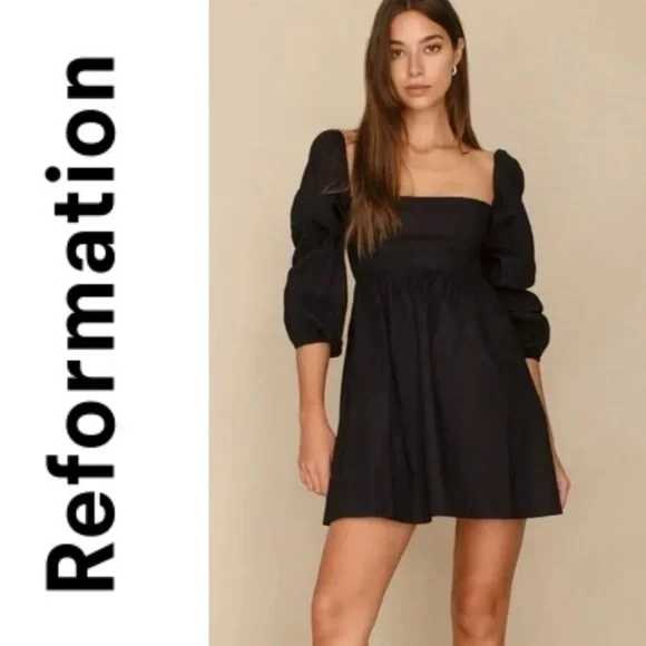 Reformation Michaela dress black long sleeve size 4 mini dress - Picture 1 of 8